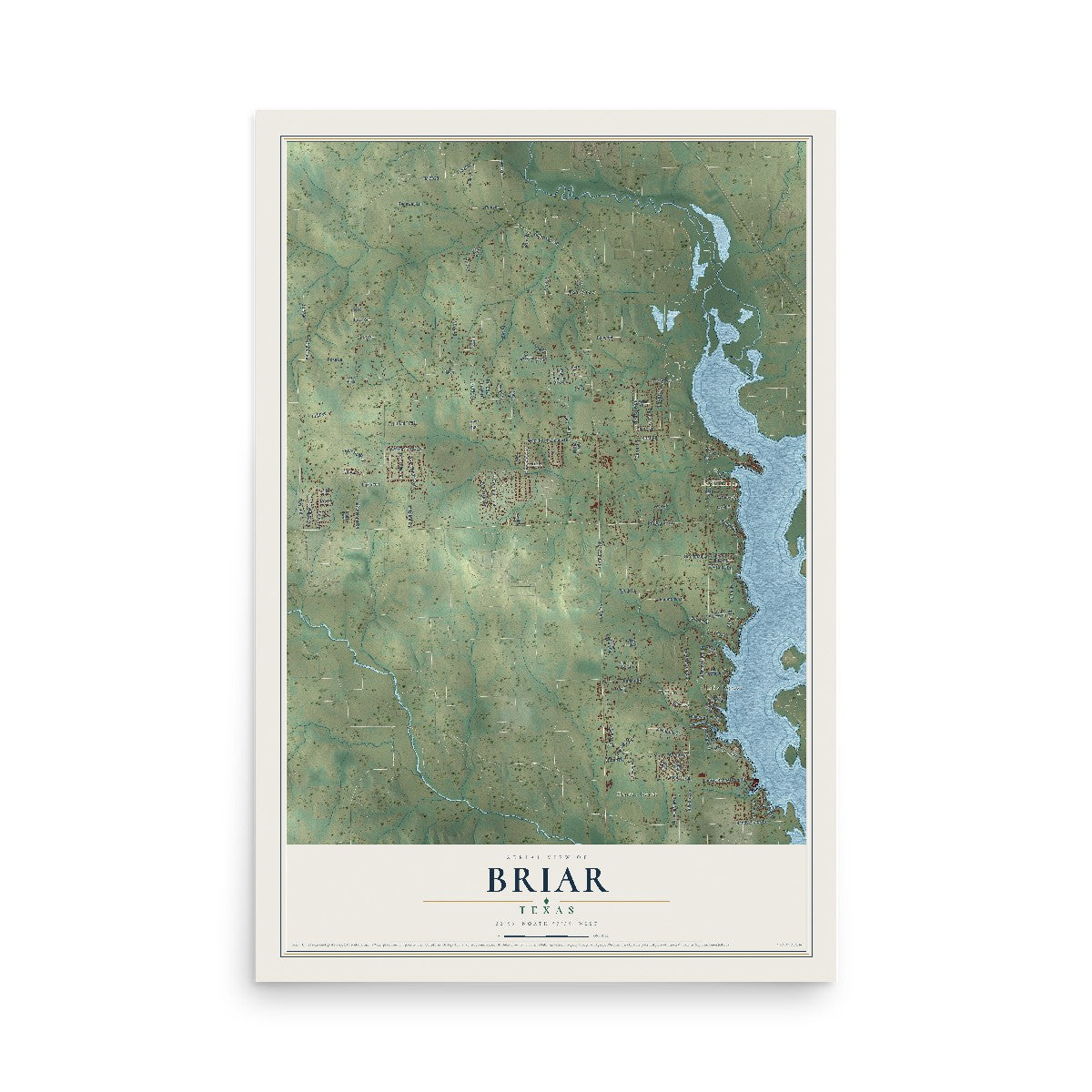 Map of Briar, Texas, 12 x 18 inch unframed archival matte print