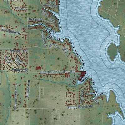 Close-up of the map of Briar, Texas print showing street and building detail