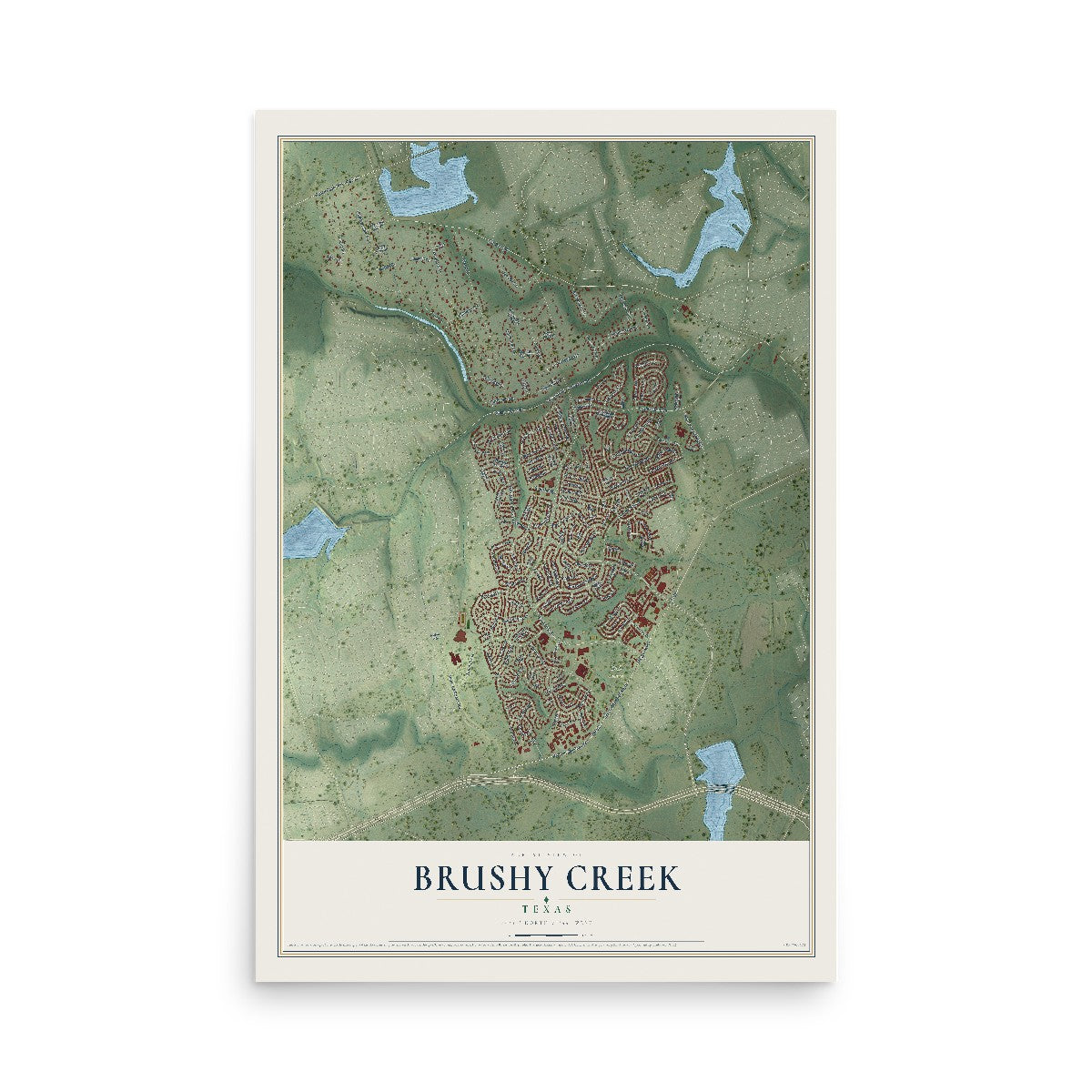 Map of Brushy Creek, Texas, 12 x 18 inch unframed archival matte print