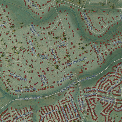 Second close-up of the map of Brushy Creek, Texas print showing more streets and buildings