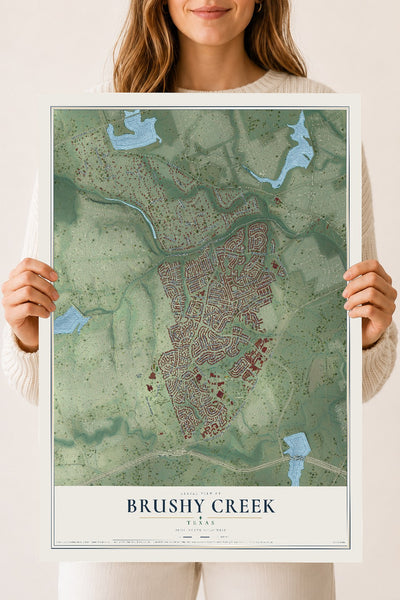 Map of Brushy Creek, Texas, 18 x 24 inch unframed archival matte print