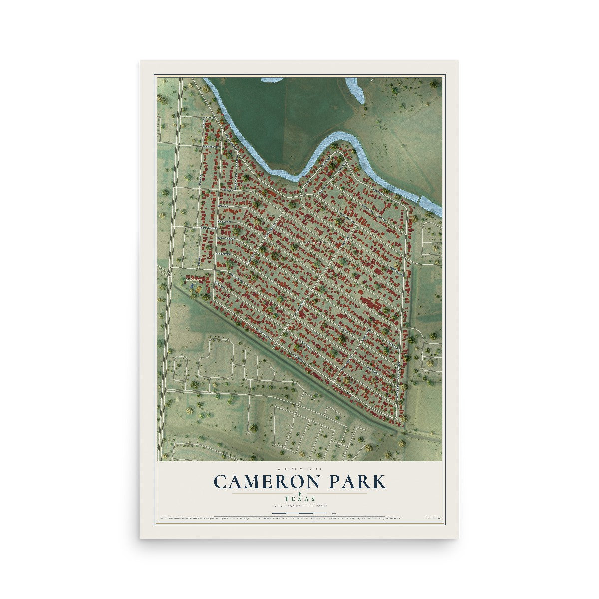 Map of Cameron Park, Texas, 12 x 18 inch unframed archival matte print