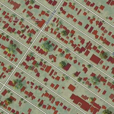 Close-up of the map of Cameron Park, Texas print showing street and building detail