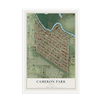 Map of Cameron Park, Texas, 12 x 18 inch print in a white wood frame