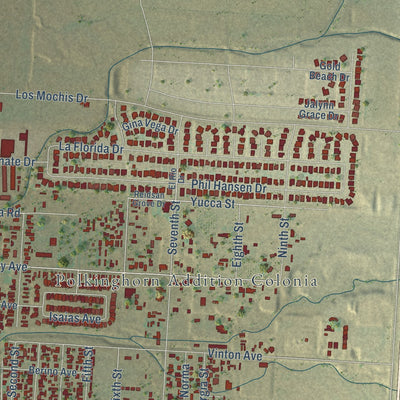 Close-up of the map of Canutillo, Texas print showing street and building detail