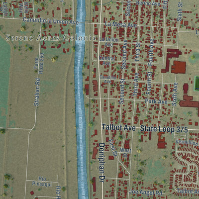 Second close-up of the map of Canutillo, Texas print showing more streets and buildings