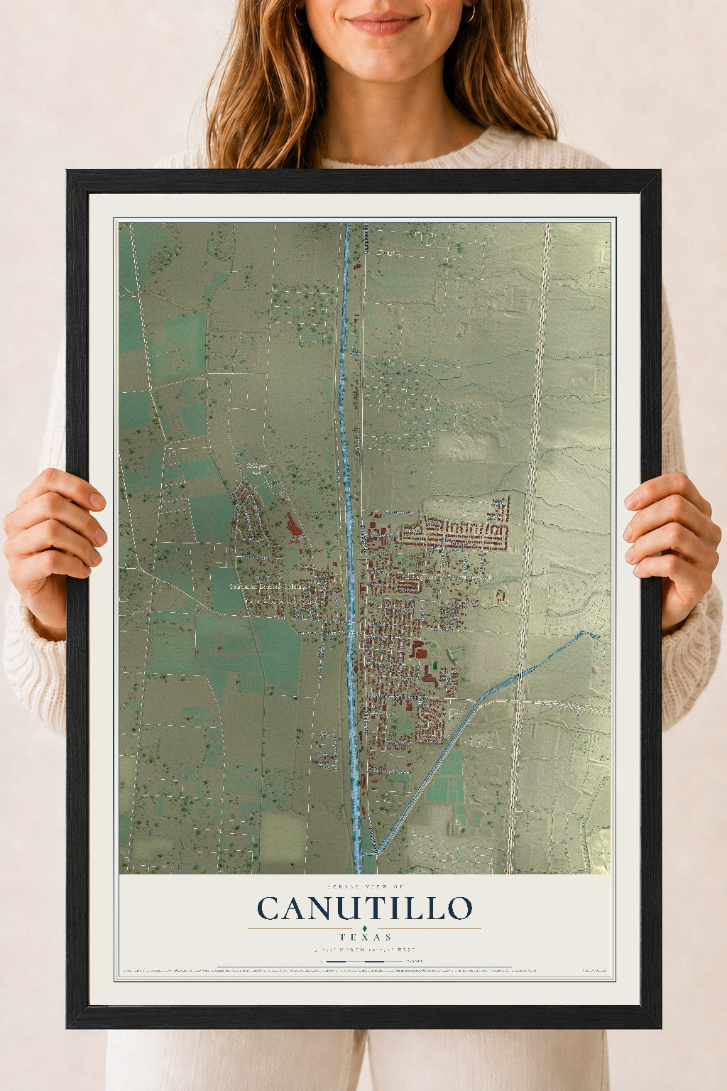 Map of Canutillo, Texas, 18 x 24 inch print in a black wood frame