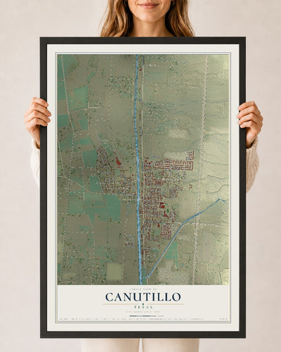 Map of Canutillo, Texas, 24 x 36 inch print in a black wood frame