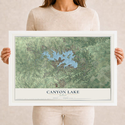 Map of Canyon Lake, Texas, 12 x 18 inch print in a white wood frame