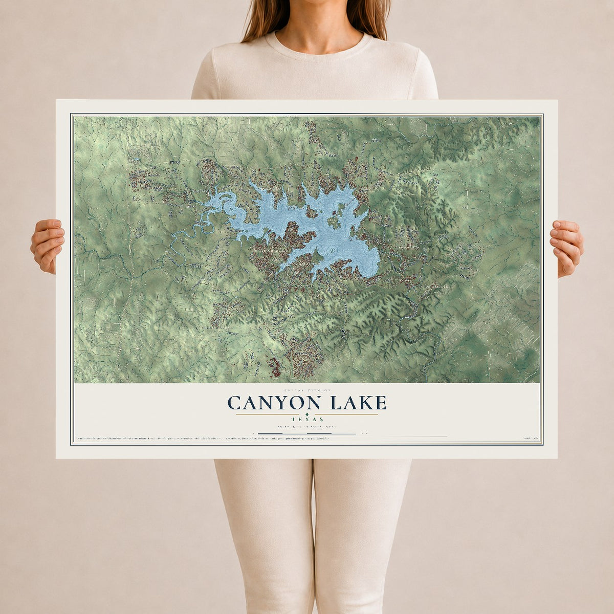 Map of Canyon Lake, Texas, 24 x 36 inch unframed archival matte print