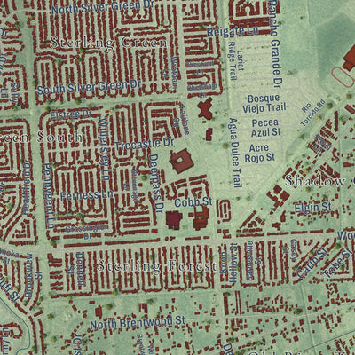 Close-up of the map of Channelview, Texas print showing street and building detail