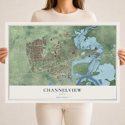 Map of Channelview, Texas, 18 x 24 inch unframed archival matte print