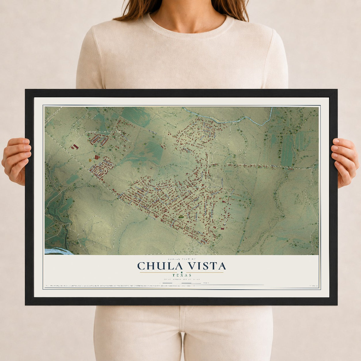 Map of Chula Vista, Texas, 12 x 18 inch print in a black wood frame