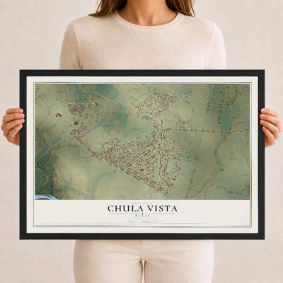 Map of Chula Vista, Texas, 12 x 18 inch print in a black wood frame