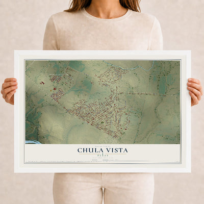 Map of Chula Vista, Texas, 12 x 18 inch print in a white wood frame