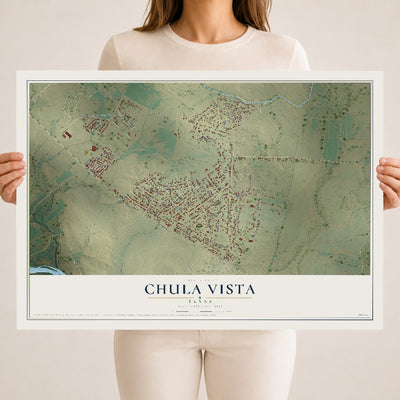 Map of Chula Vista, Texas, 18 x 24 inch unframed archival matte print