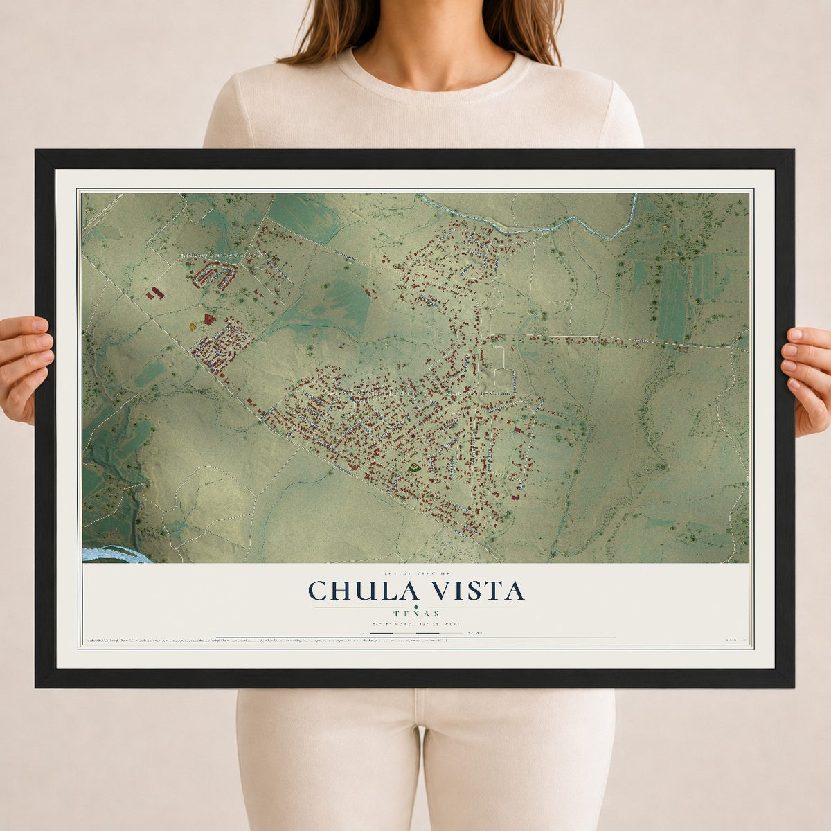 Map of Chula Vista, Texas, 18 x 24 inch print in a black wood frame