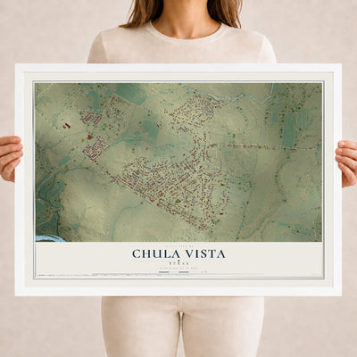 Map of Chula Vista, Texas, 18 x 24 inch print in a white wood frame