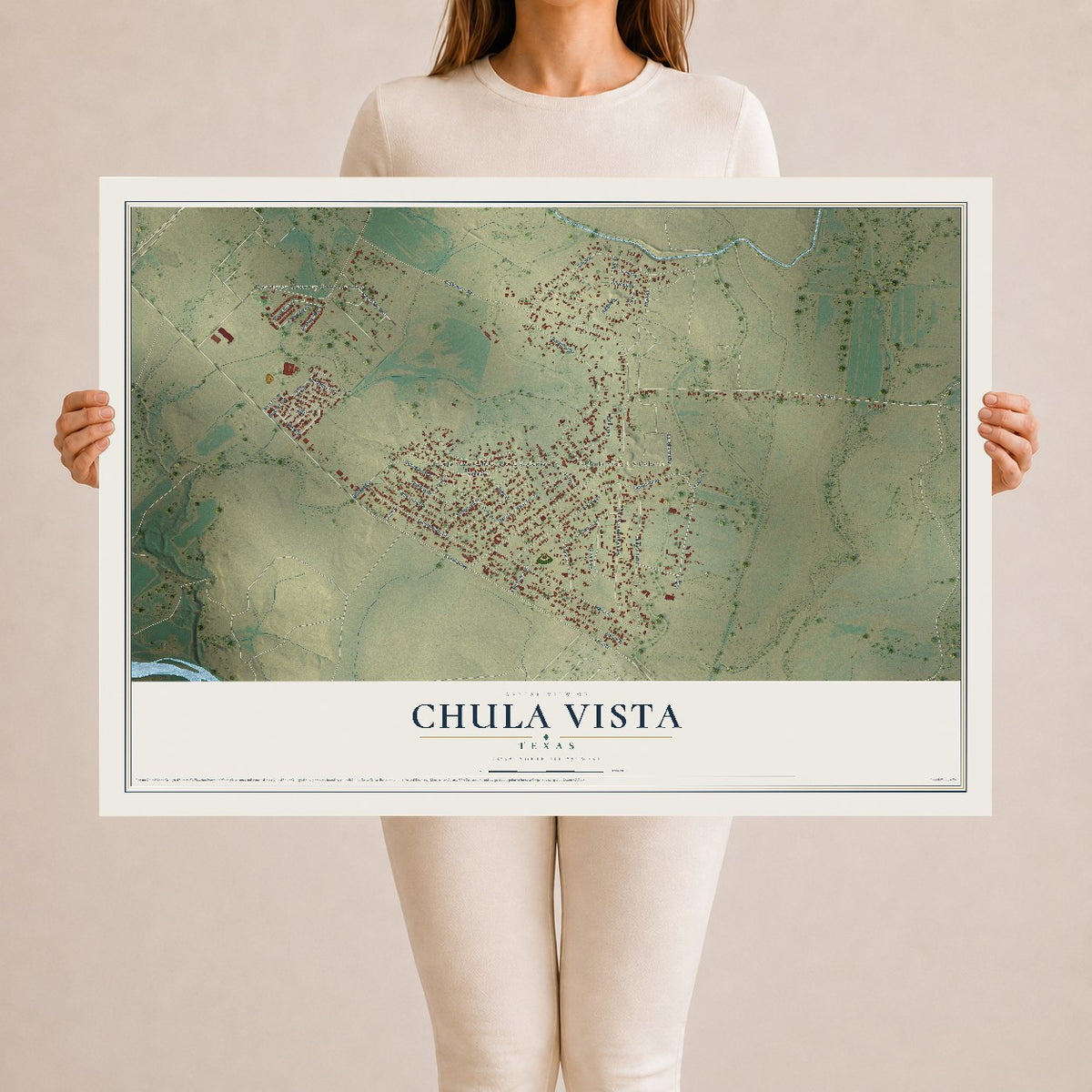 Map of Chula Vista, Texas, 24 x 36 inch unframed archival matte print
