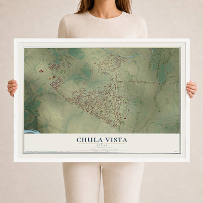 Map of Chula Vista, Texas, 24 x 36 inch print in a white wood frame