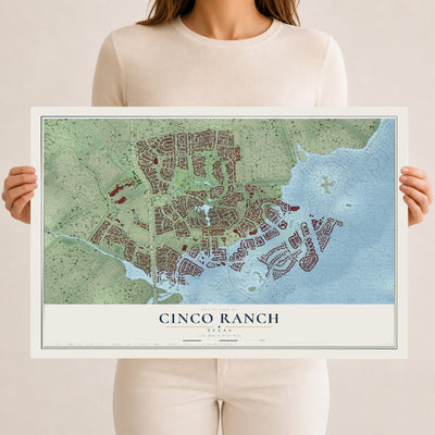 Map of Cinco Ranch, Texas, 12 x 18 inch unframed archival matte print