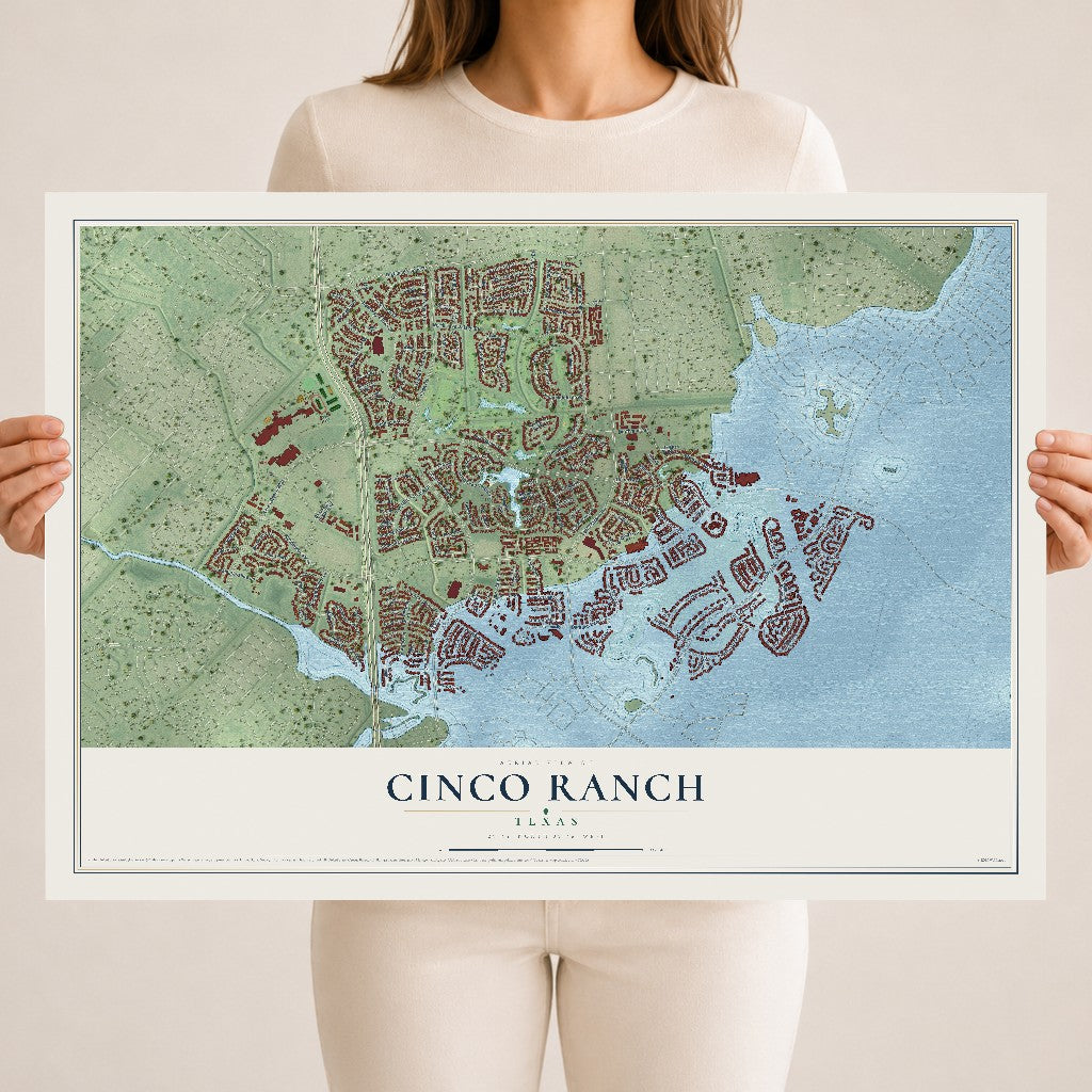 Map of Cinco Ranch, Texas, 18 x 24 inch unframed archival matte print