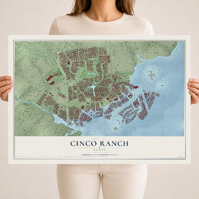 Map of Cinco Ranch, Texas, 18 x 24 inch unframed archival matte print