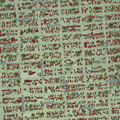 Close-up of the map of Cloverleaf, Texas print showing street and building detail