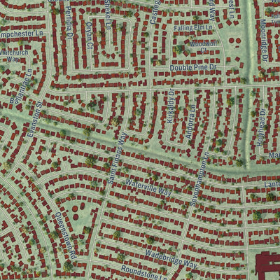 Second close-up of the map of Cloverleaf, Texas print showing more streets and buildings