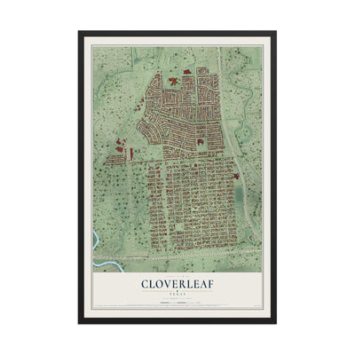 Map of Cloverleaf, Texas, 12 x 18 inch print in a black wood frame