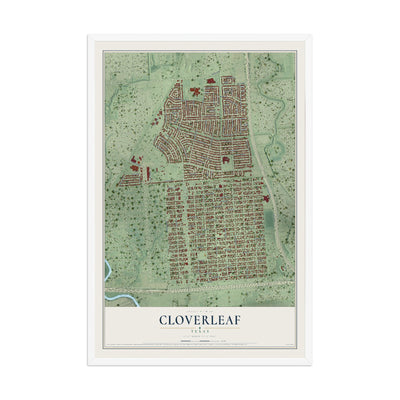 Map of Cloverleaf, Texas, 12 x 18 inch print in a white wood frame