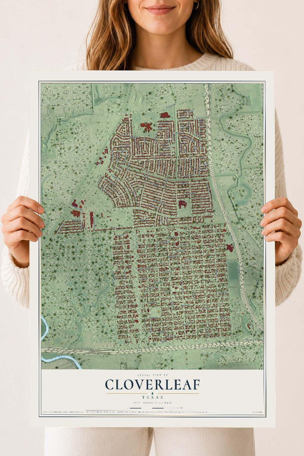 Map of Cloverleaf, Texas, 18 x 24 inch unframed archival matte print