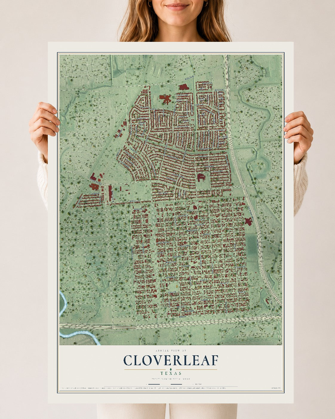 Map of Cloverleaf, Texas, 24 x 36 inch unframed archival matte print