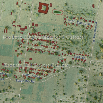 Second close-up of the map of Doffing, Texas print showing more streets and buildings