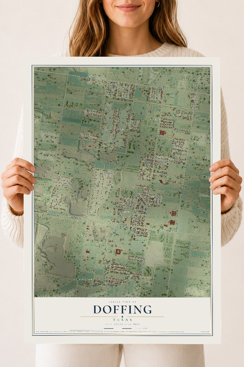 Map of Doffing, Texas, 18 x 24 inch unframed archival matte print