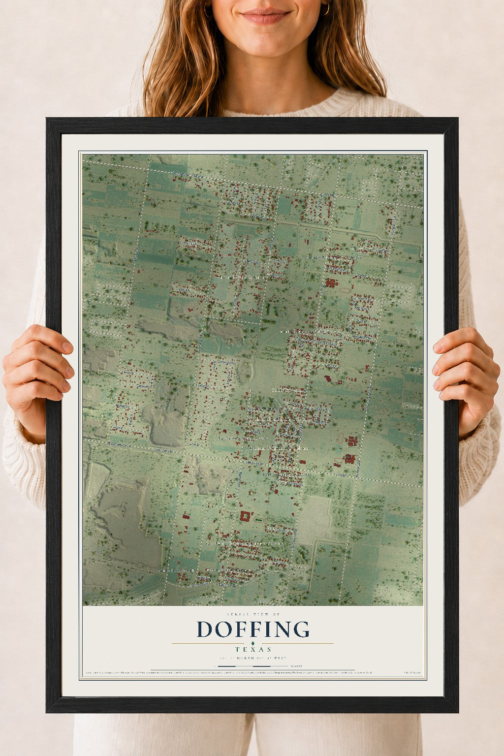 Map of Doffing, Texas, 18 x 24 inch print in a black wood frame