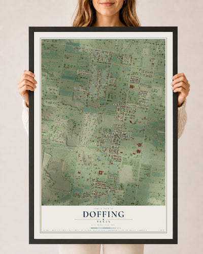 Map of Doffing, Texas, 24 x 36 inch print in a black wood frame