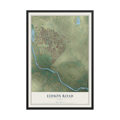 Map of Eidson Road, Texas, 12 x 18 inch print in a black wood frame