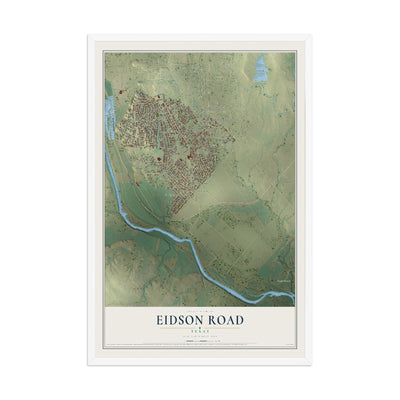 Map of Eidson Road, Texas, 12 x 18 inch print in a white wood frame