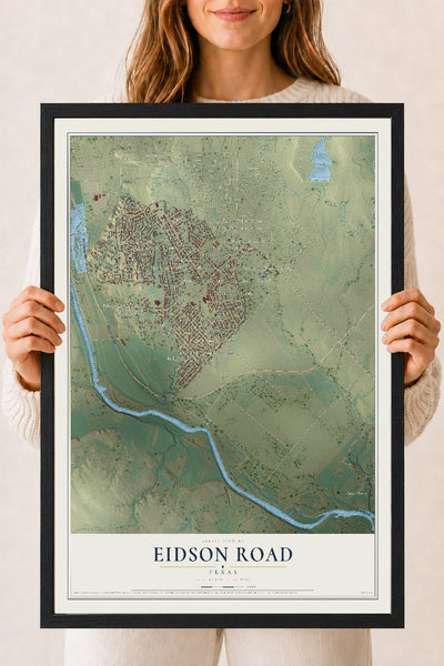 Map of Eidson Road, Texas, 18 x 24 inch print in a black wood frame