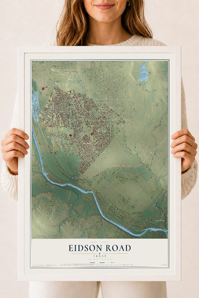 Map of Eidson Road, Texas, 18 x 24 inch print in a white wood frame