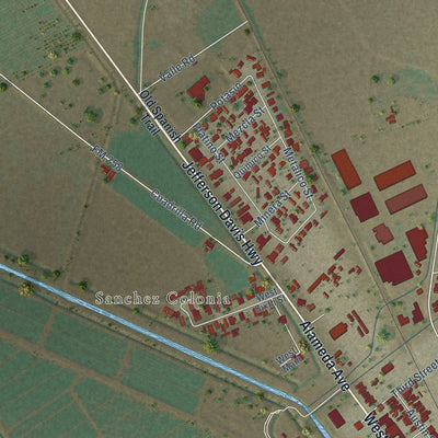Second close-up of the map of Fabens, Texas print showing more streets and buildings