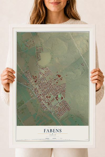 Map of Fabens, Texas, 18 x 24 inch print in a white wood frame