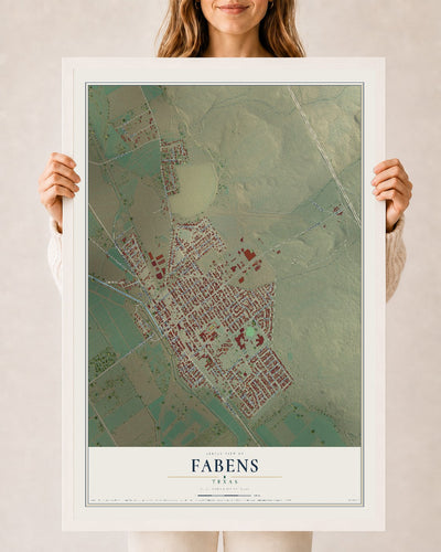 Map of Fabens, Texas, 24 x 36 inch print in a white wood frame
