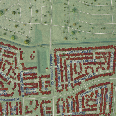 Second close-up of the map of Four Corners, Texas print showing more streets and buildings