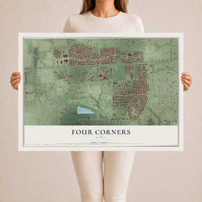 Map of Four Corners, Texas, 24 x 36 inch unframed archival matte print