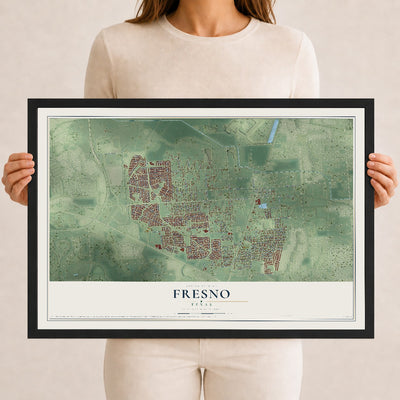 Map of Fresno, Texas, 12 x 18 inch print in a black wood frame