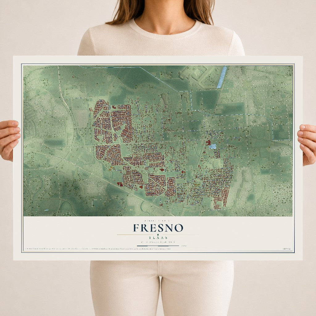 Map of Fresno, Texas, 18 x 24 inch unframed archival matte print