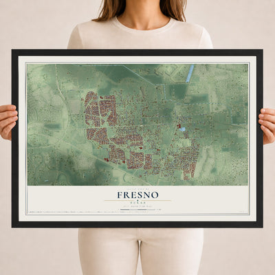 Map of Fresno, Texas, 18 x 24 inch print in a black wood frame