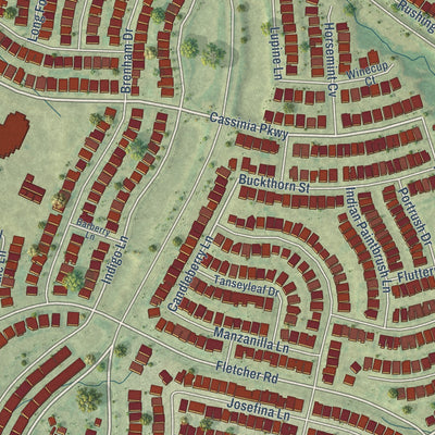 Second close-up of the map of Heartland, Texas print showing more streets and buildings